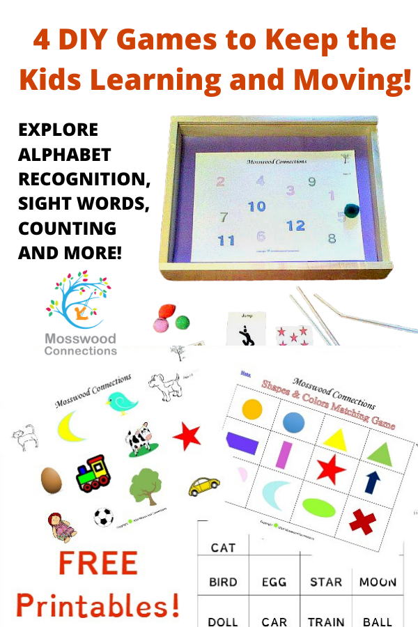 4 DIY Busy Box Matching Games packed full of skills! Matching, numbers, counting, sight words, gross motor, categories and more! #mosswoodconnections #education #matchinggames #sensory #preschool