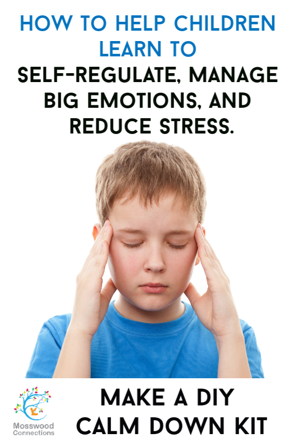 Make a Calm Down Kit -teach children how to self-regulate, manage big emotions, and reduce stress. Here are tools and strategies to use to help your anxious or emotional child calm down. #mosswoodconnections Calm Down Kit for Older Children Help children learn how to self-regulate their emotions #mosswoodconnections #sensory #autism #SPD