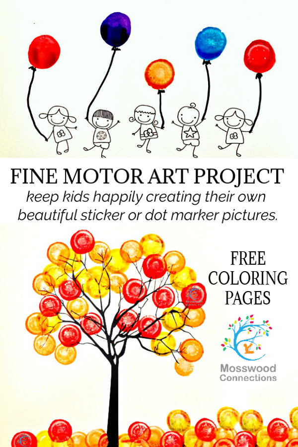 STICKER AND DOT MARKERS FINE MOTOR ART PROJECT -An art project that keeps kids happily creating #mosswoodconnections Sticker and Dot Markers Fine Motor Art Project #mosswoodconnections #pincergrip #keepthekidsbusy #finemotor #dotmarkers #stickerfun