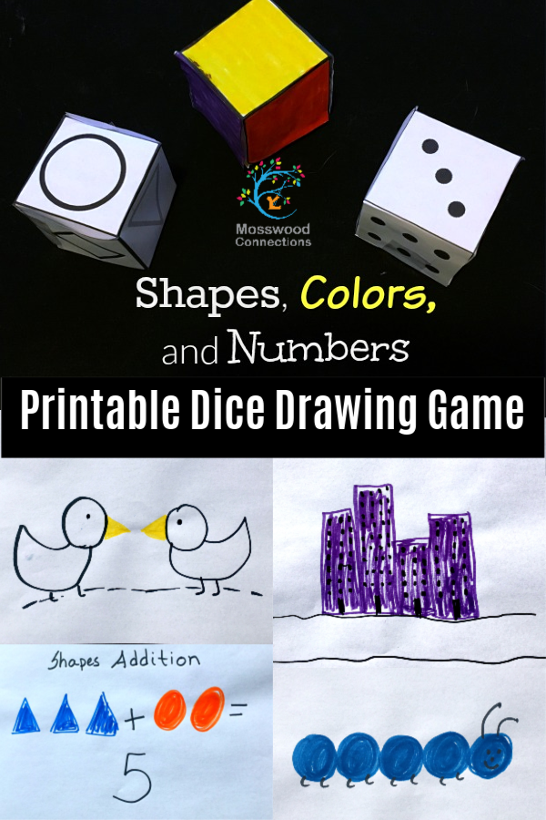 Shapes Colors and Numbers Dice Games – drawing games that kids can play by rolling the dice Shapes, Colors, and Numbers Dice Games - drawing games that kids can play by rolling the dice. #mosswoodconnections #shapes #colors #drawing #numbers #education #homeschool