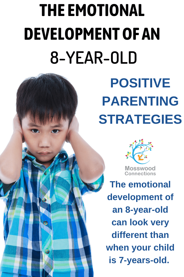 Is Your Eight-Year-old Full of Angst? The emotional development of an eight-year-old Is typically more dramatic, explosive, demanding and outgoing than last year. Values friends greatly and makes them an increasingly important part of life. Eight-year-olds still rely on adults for a sense of security, but are proud of their independence and will want to express it. Learning to cooperate and share. Click for Ways Parents Can Help #mosswoodconnections Is Your Eight-Year-old Full of Angst? The emotional development of an eight-year-old #childdevelopment #positiveparenting #parenting #eightyearolds #mosswoodconnections