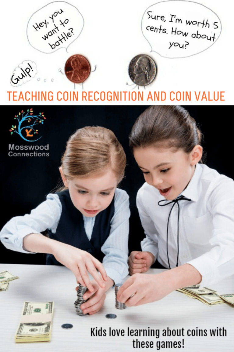 Active Hands-on Games for Teaching Coin Recognition and Coin Value #mosswoodconnections #money #coinrecognition #learningthroughplay #education #homeschool