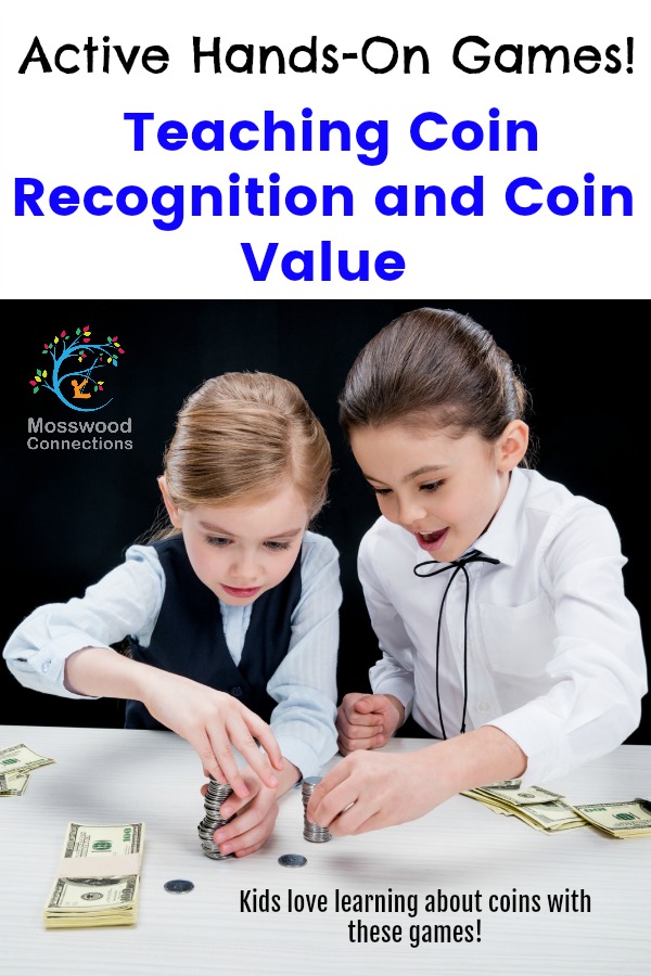 Active Hands-On Games to Help Teach Coin Recognition and Coin Value Active Hands-on Games for Teaching Coin Recognition and Coin Value #mosswoodconnections #money #coinrecognition #learningthroughplay #education #homeschool