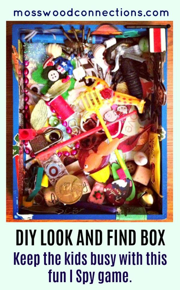 DIY LOOK AND FIND BOX Create an I-Spy Game for the Kids #mosswoodconnections #visualprocessing #visionskills #DIYtoy #ISpyGame #recycledtreasure