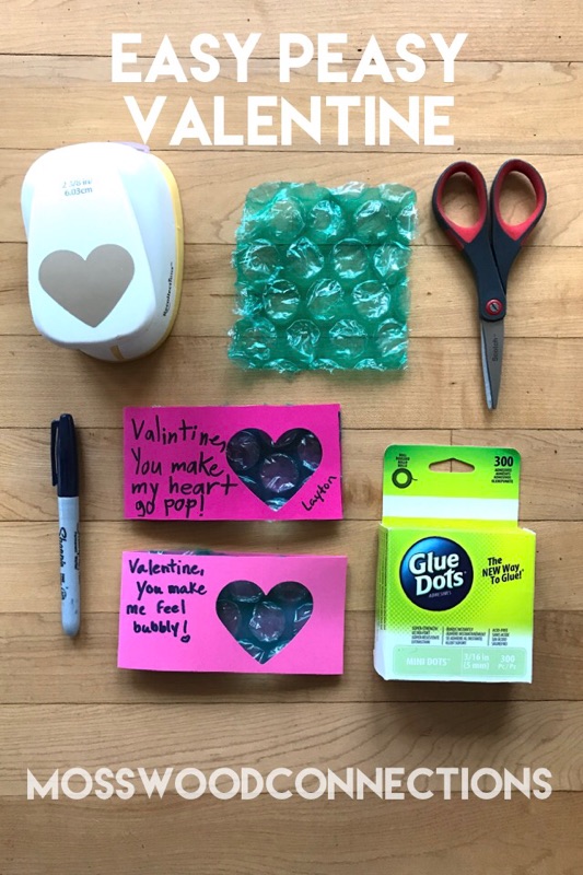 Easy Bubble Wrap Valentine Easy Peasy Bubble Wrap Valentines #Valentines #non-candyvalentine #mosswoodconnections #sensory