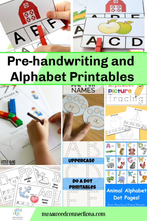 Pre-handwriting and Alphabet Printables Pre-handwriting and Alphabet Printables #mosswoodconnections #alphabet #handwriting #finemotor #homeschooling