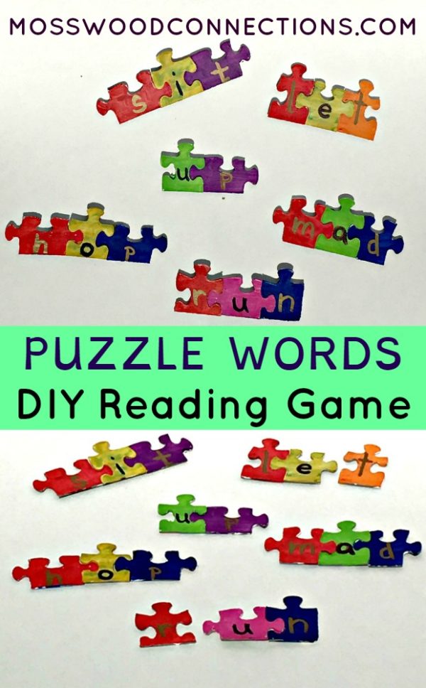 Sight word puzzles with painted puzzle pieces with letters written on them. Connect them to make words.