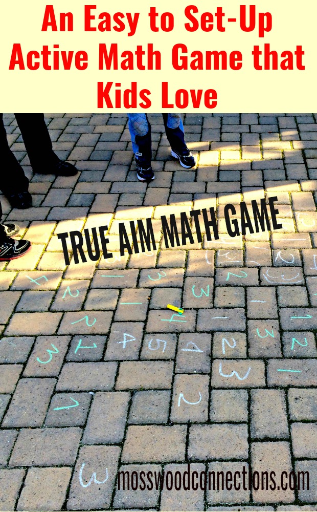 True Aim Math Game- An Easy to Set Up Math Game That the Kids Love True Aim Math Game; An Active Math Game the Kids Love to Play #mosswoodconnections #mathfacts #learningthroughplay #education #homeschool